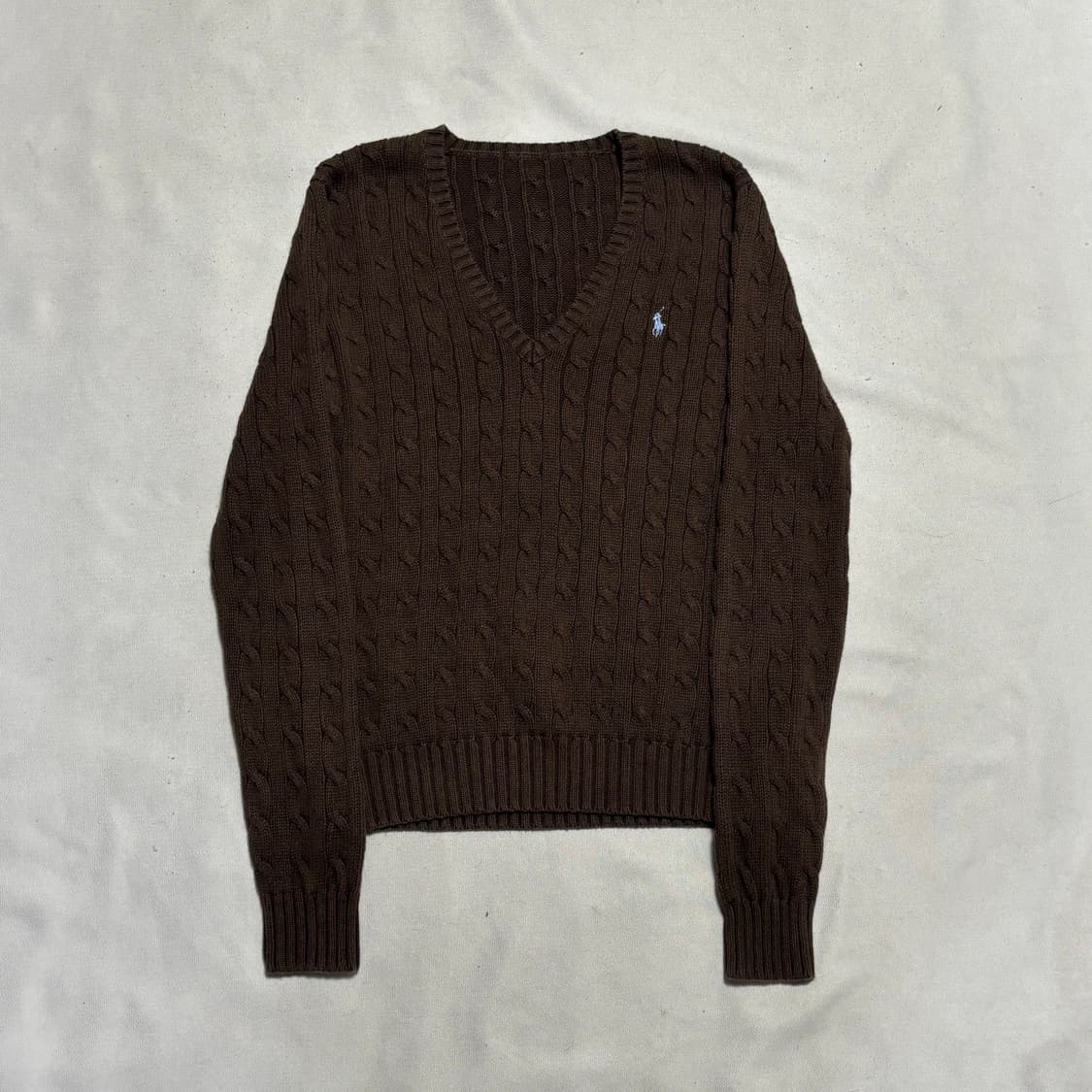 S 폴로랄프로렌 스카이블루 포니 브라운 브이넥 케이블 니트 상품이미지2
