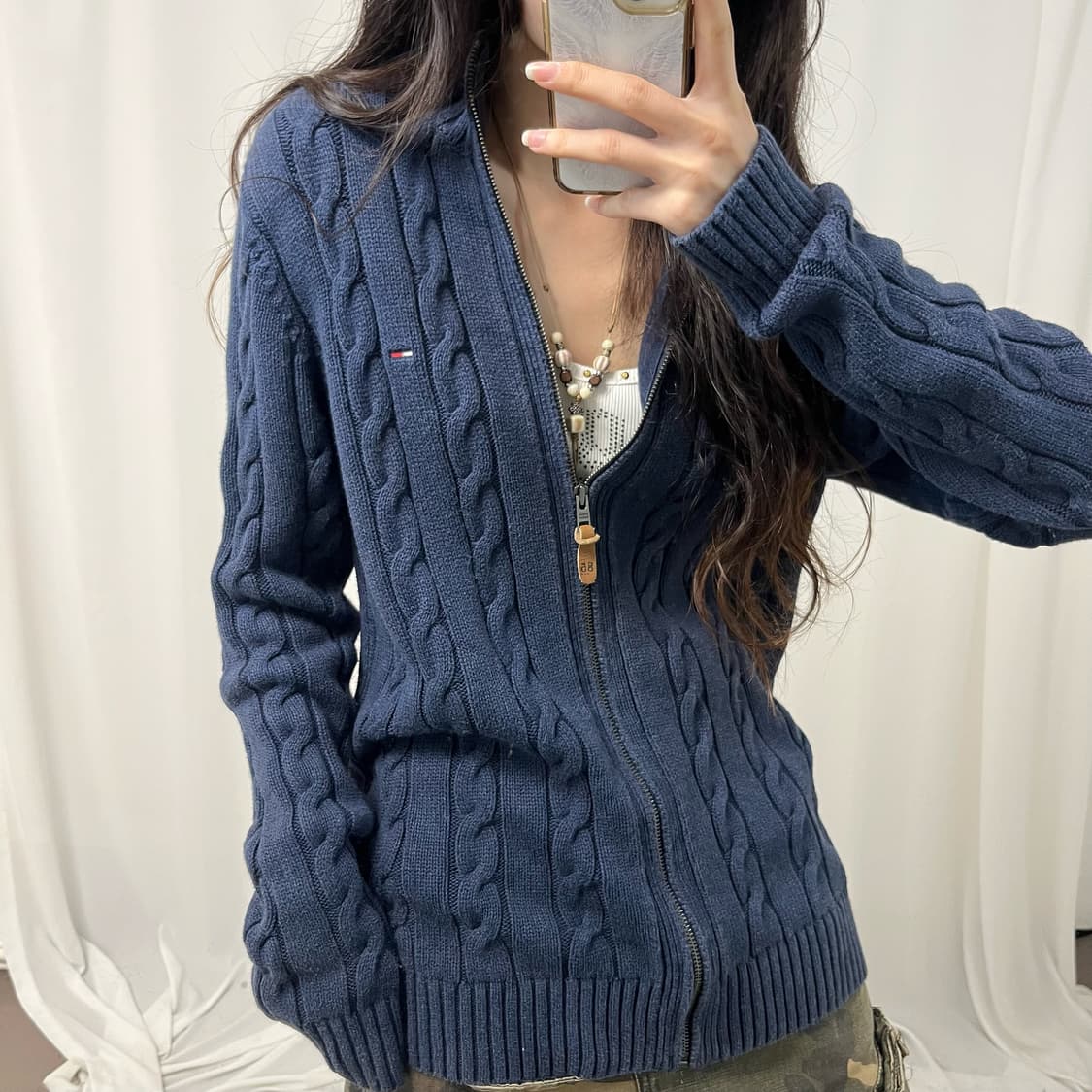 Tommy Hilfiger navy knit zip-up 상품이미지3