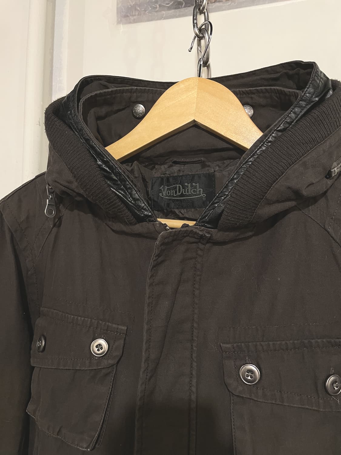 von dutch 본더치 브라운 골지 후드 자켓 y2k 밀리터리 상품이미지2