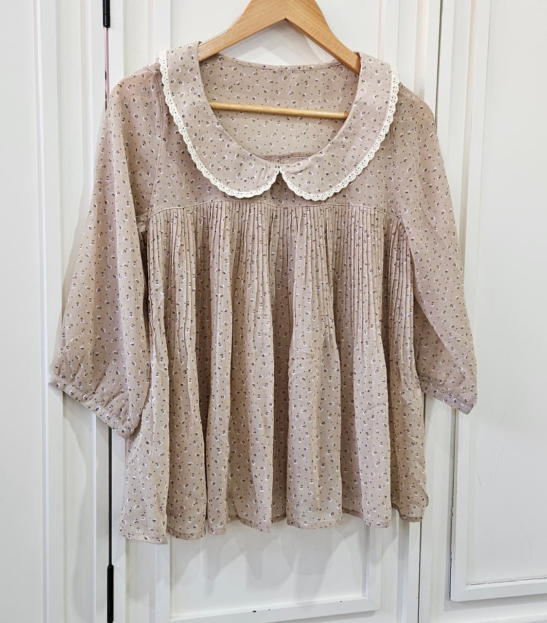 일본빈티지 잔꽃 레이스카라 블라우스 상품이미지2