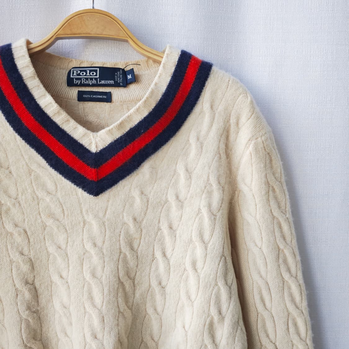 폴로 랄프로렌 캐시미어 100% 크리켓 니트 아이보리 M 상품이미지2