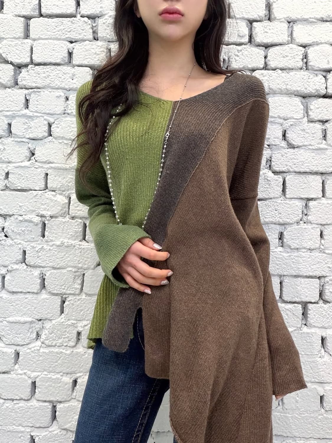 Color Block Asymmetric Knit Top 상품이미지2