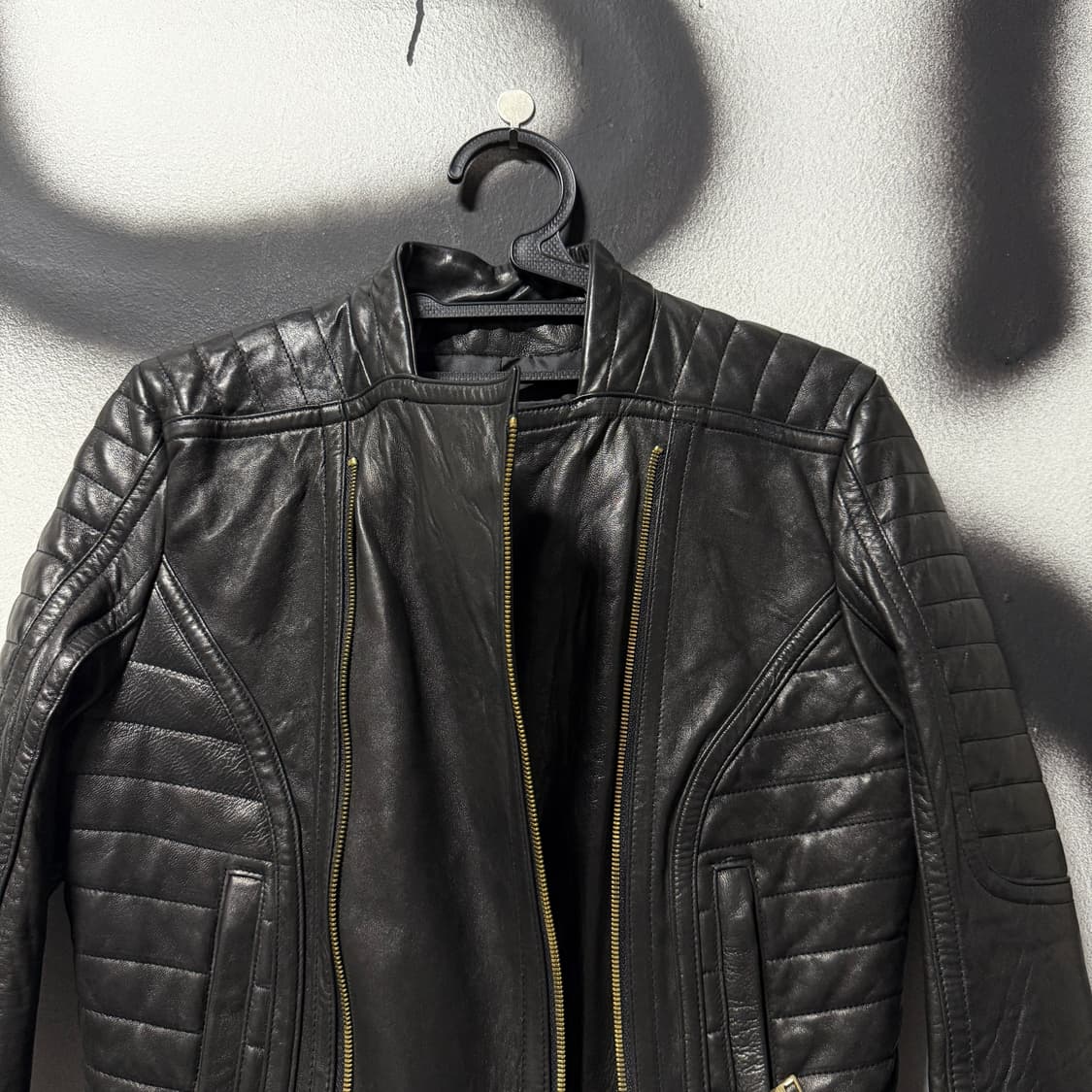 VTG 빈티지 100% 양가죽 더블 지퍼 크롭 바이커 레더 자켓 상품이미지6