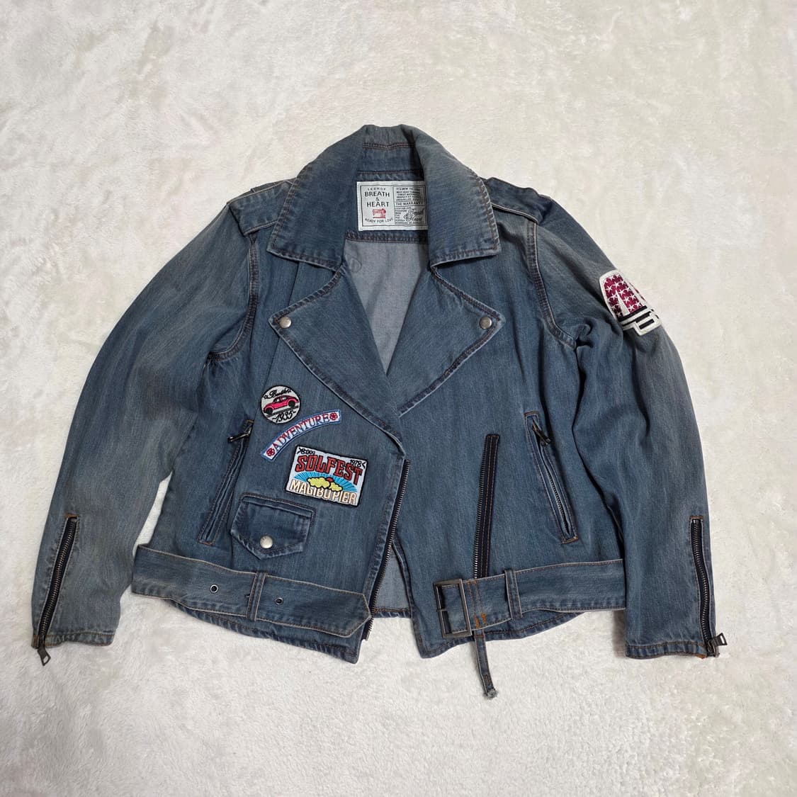 (XS)여성 르샵 빈티지 패치 데님 라이더 자켓 상품이미지1