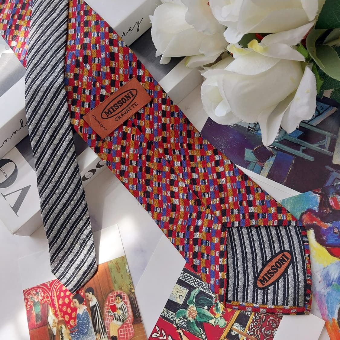 미쏘니 실크 레드 멀티 패턴 넥타이 9.1cm A+~A등급 K2582
 상품이미지5