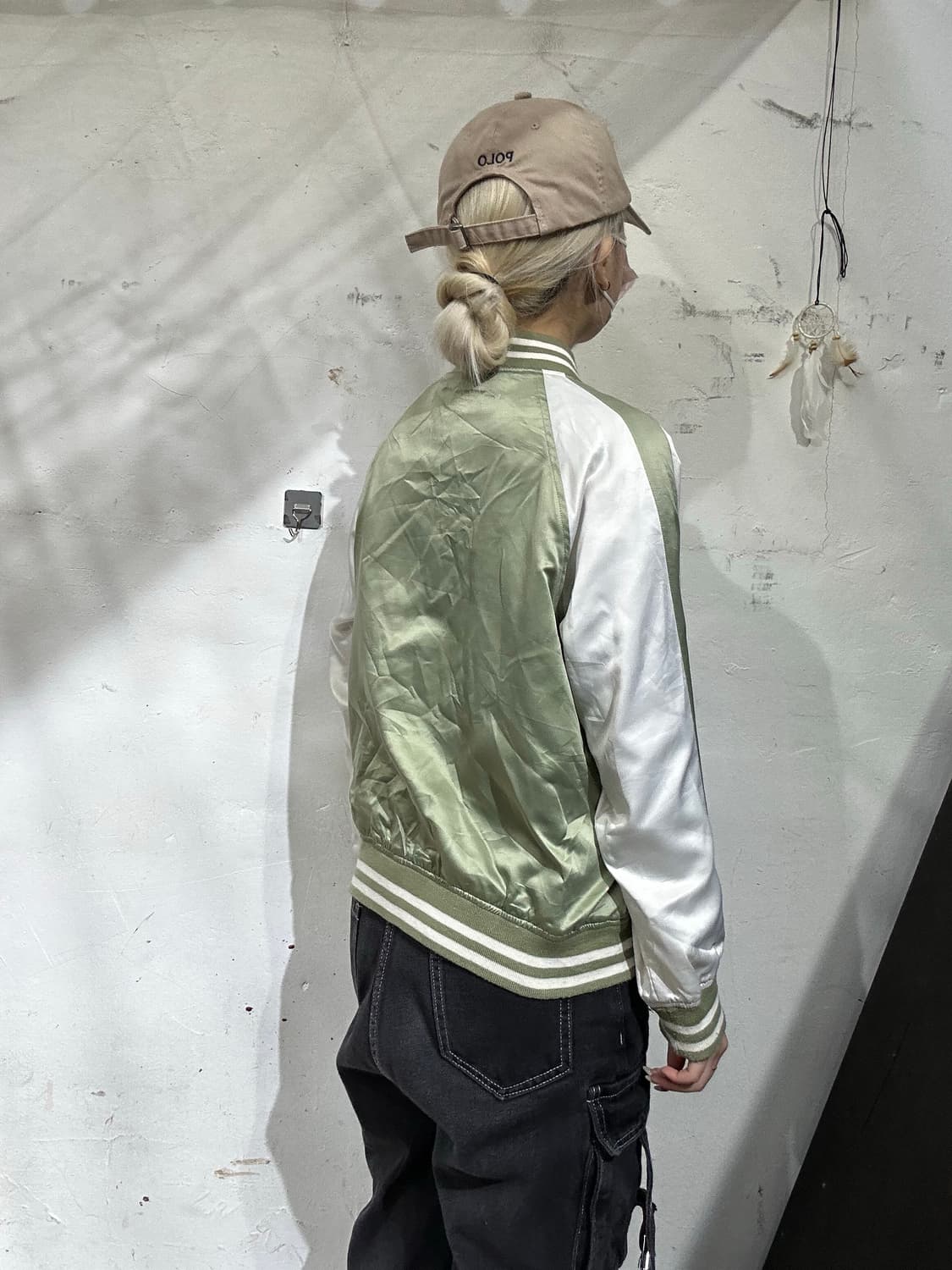 일본 빈티지 그린 화이트 배색 스카잔 크롭 자켓 M 상품이미지3