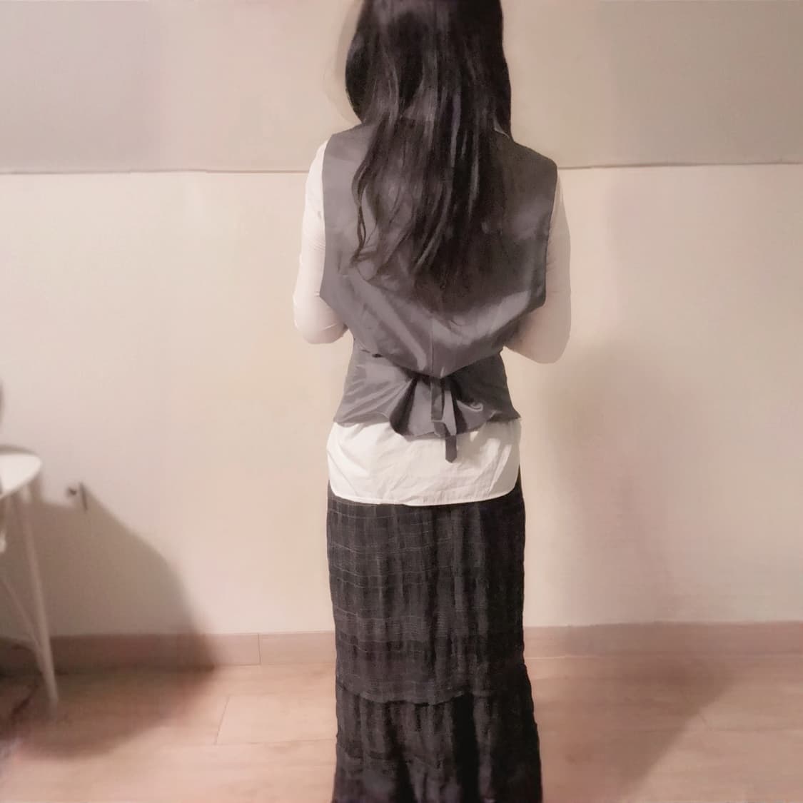 (이체시에눌) 크루빈티지 일본 긱시크 프레피 장미 롱 스커트 코디세트 상품이미지4