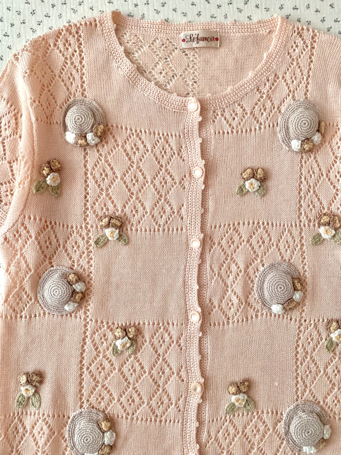 플라워 모티브 연핑크 니트 가디건 상품이미지2