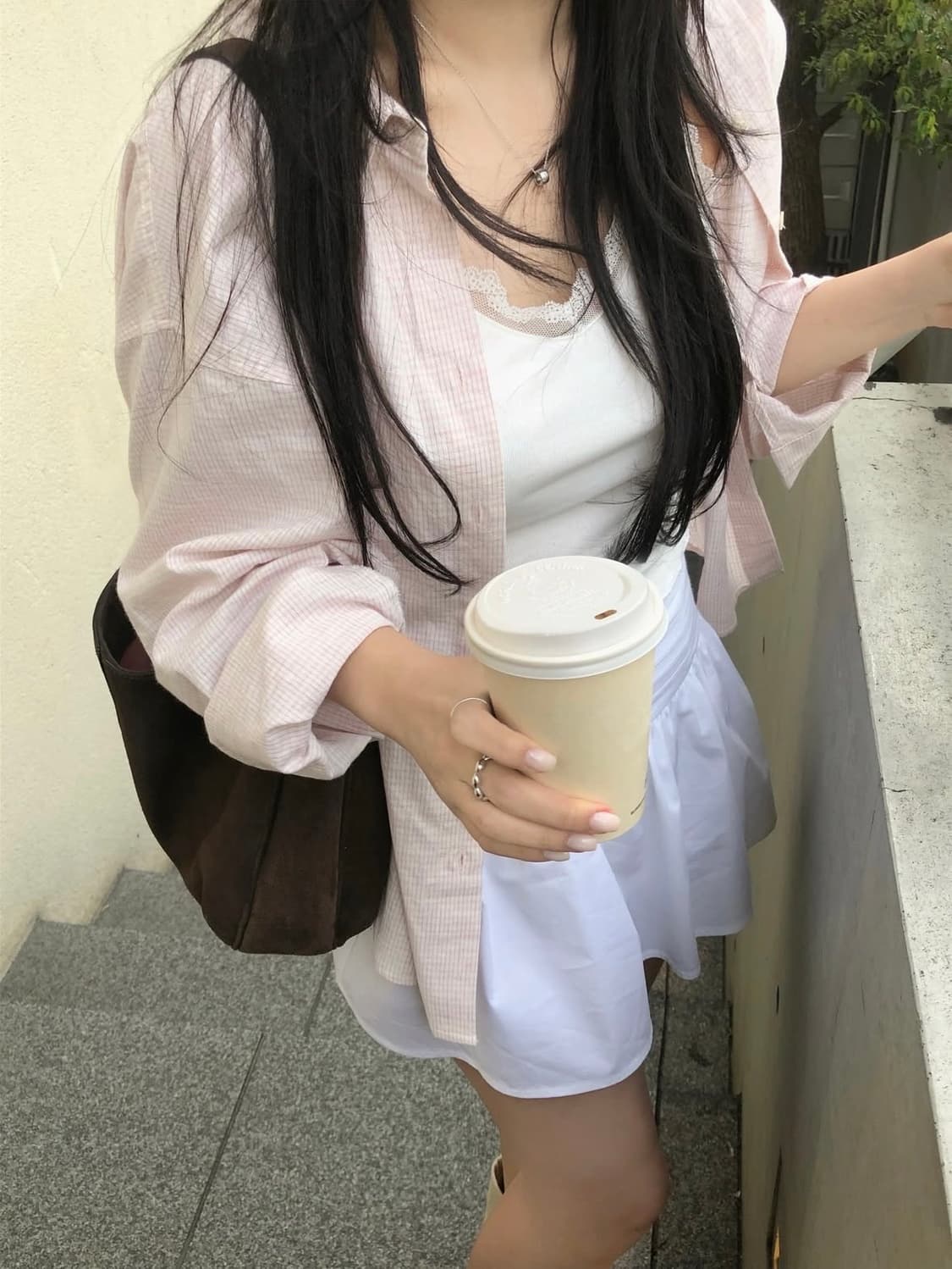 [택O 새제품] 더위시리즈 리아 체크 셔츠 핑크 상품이미지1