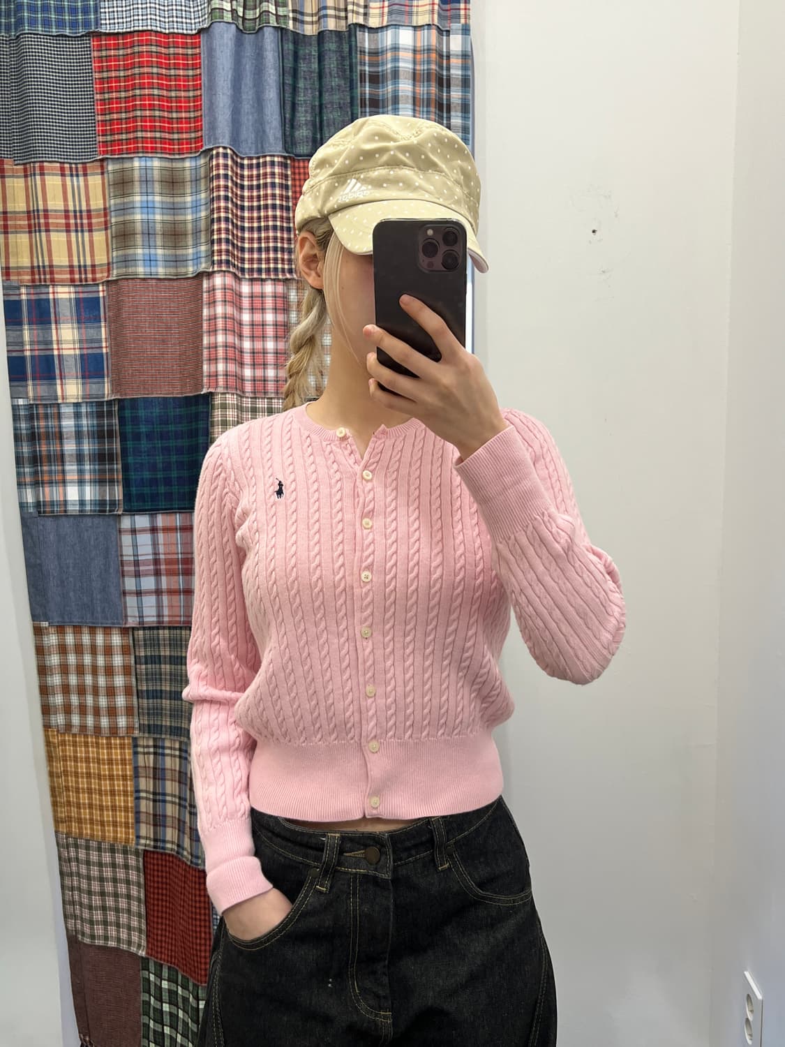 폴로 딸기우유 꽈배기 니트 카디건 상품이미지1