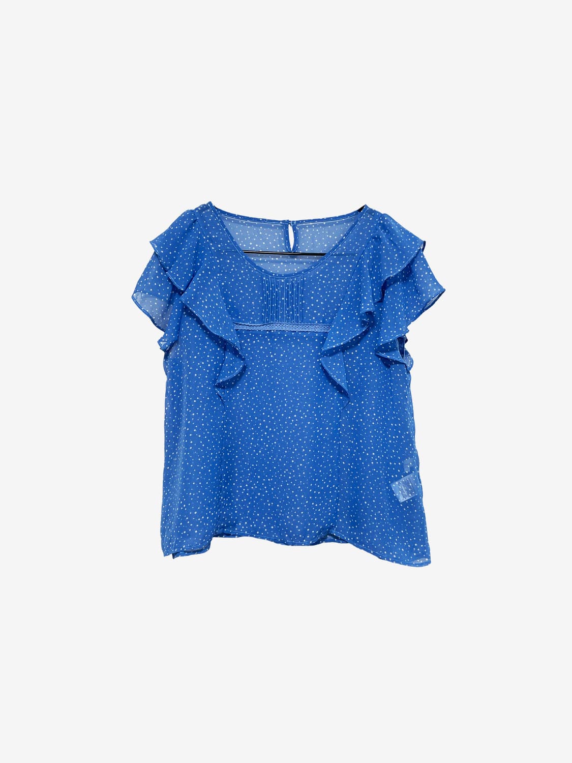 Dot Ruffle Sheer Blouse - Blue 상품이미지1