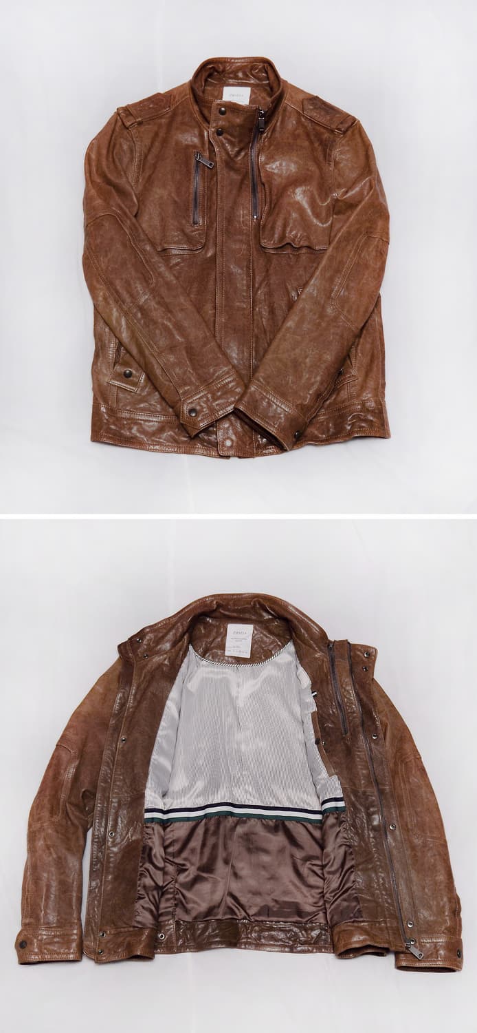 올드레더 워싱 브라운 쉽스킨 양가죽 라이더 자켓 (100) 상품이미지3