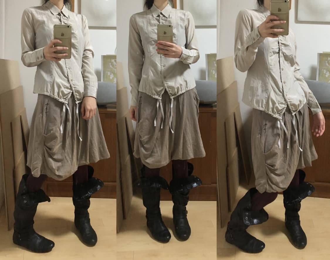 [직수입] 빈티지 mfg 실키 새틴 셔링 블라우스 오이스터 상품이미지2