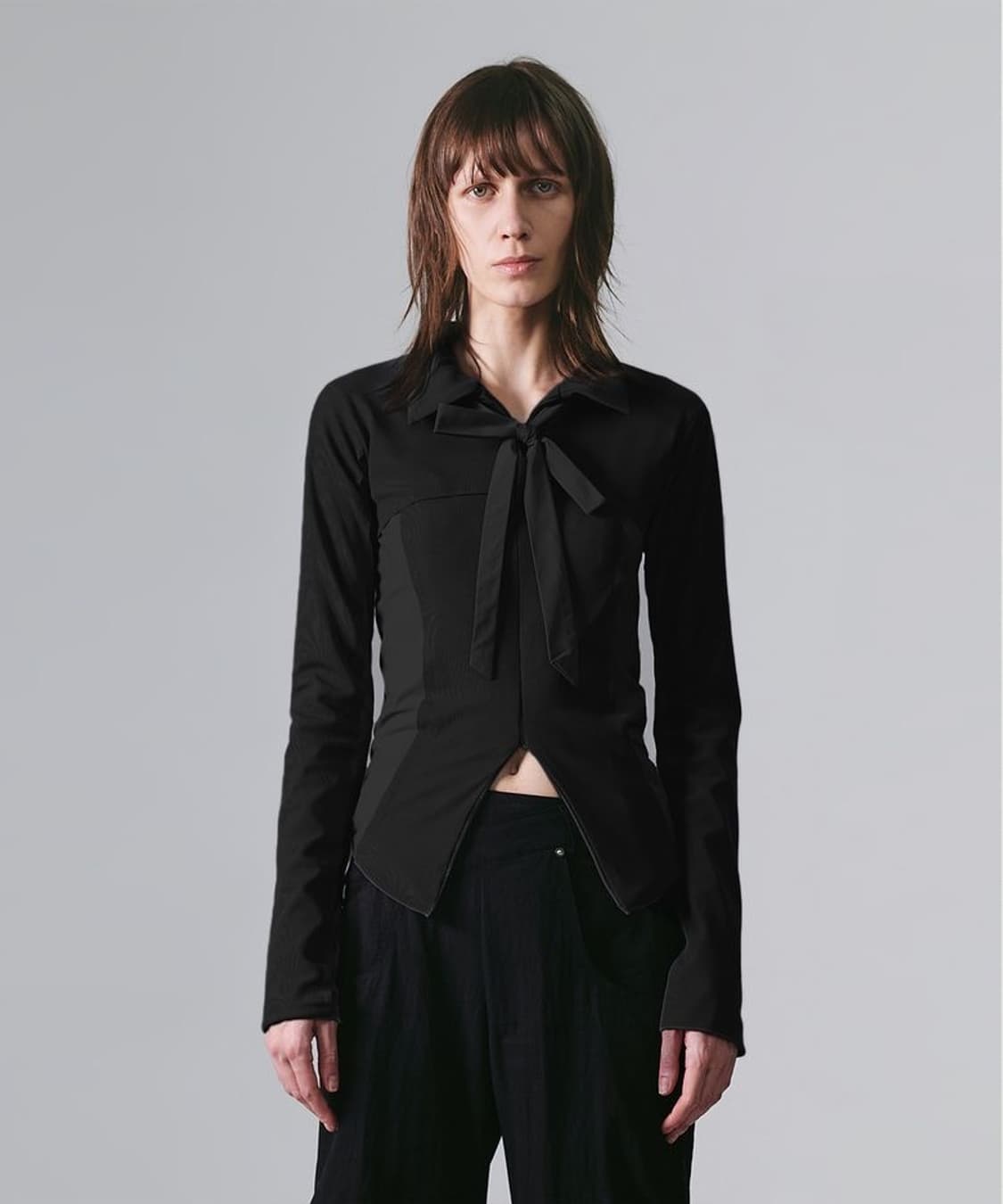 TIE JERSEY SHIRT ZIP-UP BLACK 상품이미지1