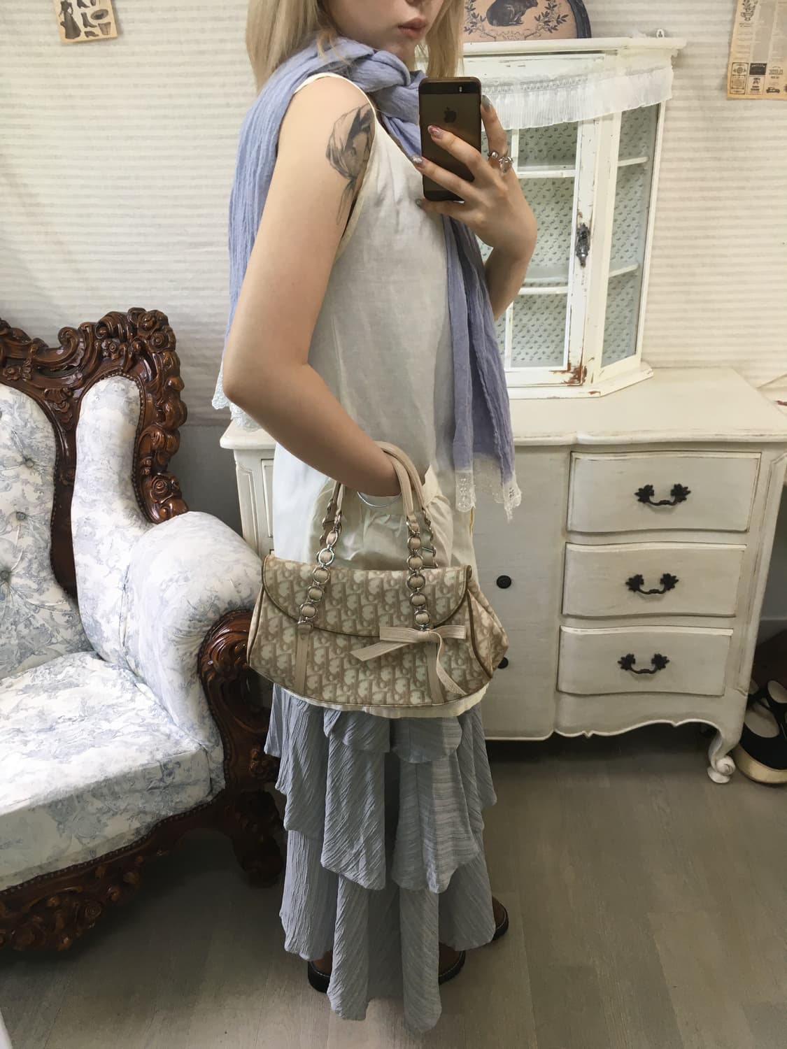 일본빈티지 아이보리 모리 만두 포켓 원피스 상품이미지4