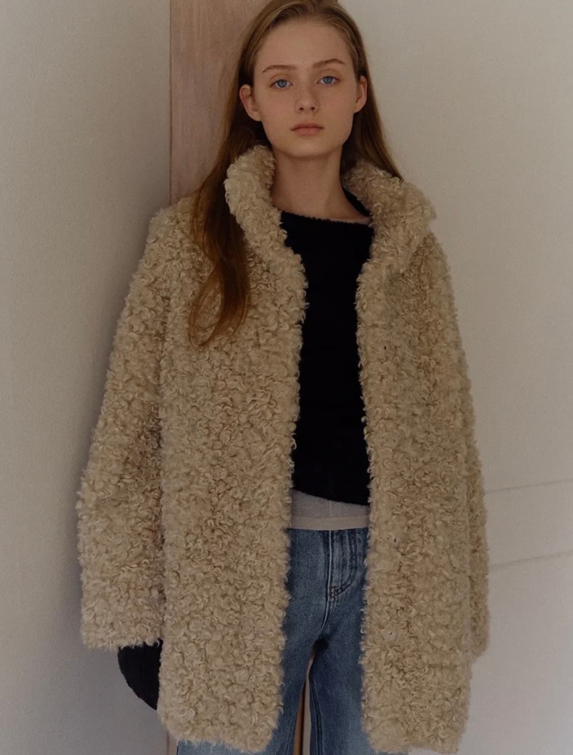 블랭크공삼 싱글 퍼코트 베이지 상품이미지2