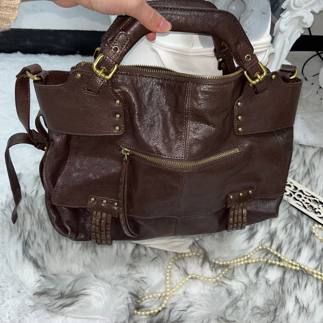 Kooba 브라운 레더 스터드 백 상품이미지3