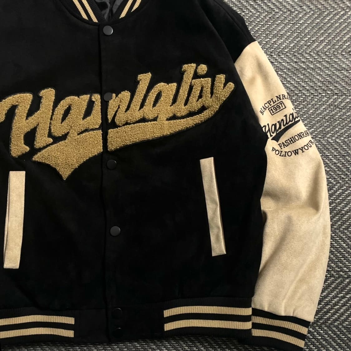 빈티지 Hanralis 빅로고 스웨이드 스타디움 바시티 자켓y 4472 상품이미지3