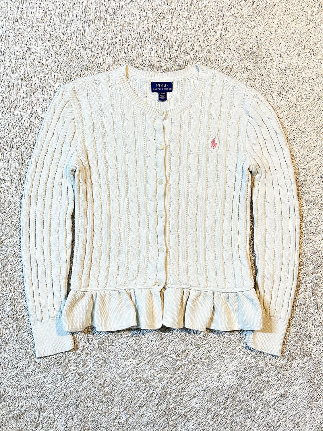 폴로 랄프로렌 걸즈 케이블 코튼 페플럼 가디건 아이보리 상품이미지1