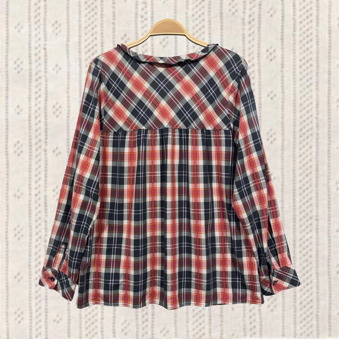 일본 빈티지 핀턱 레이어드 자수 체크 셔츠 블라우스 모리 너드 상품이미지2