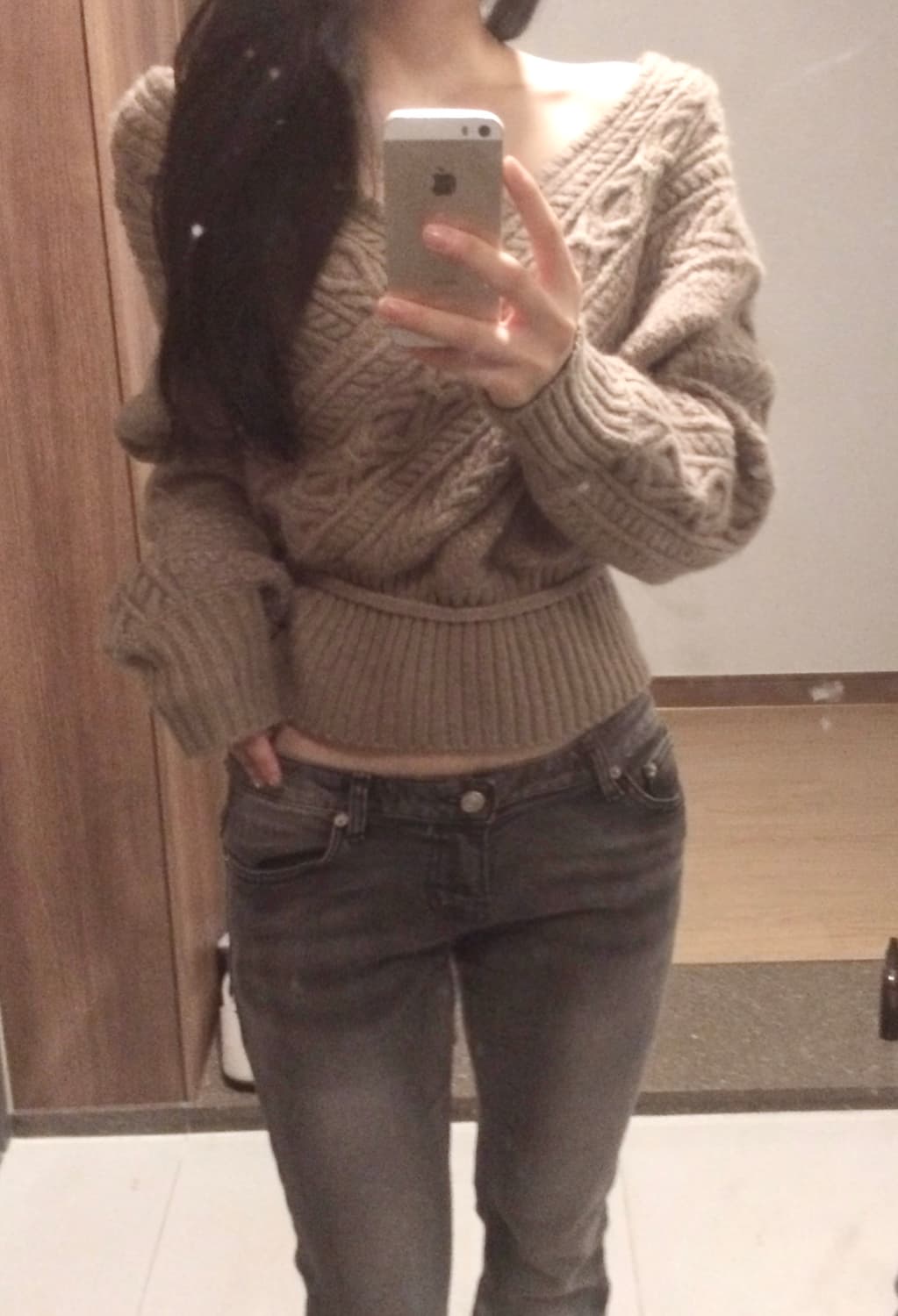 빈티지 랩 니트 끈 꽈배기 베이지 브라운 울 니트 상품이미지3