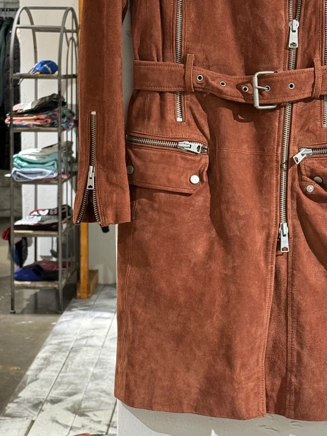 올세인츠 브릭브라운 고트 레더 스웨이드 트렌치 코트 상품이미지5