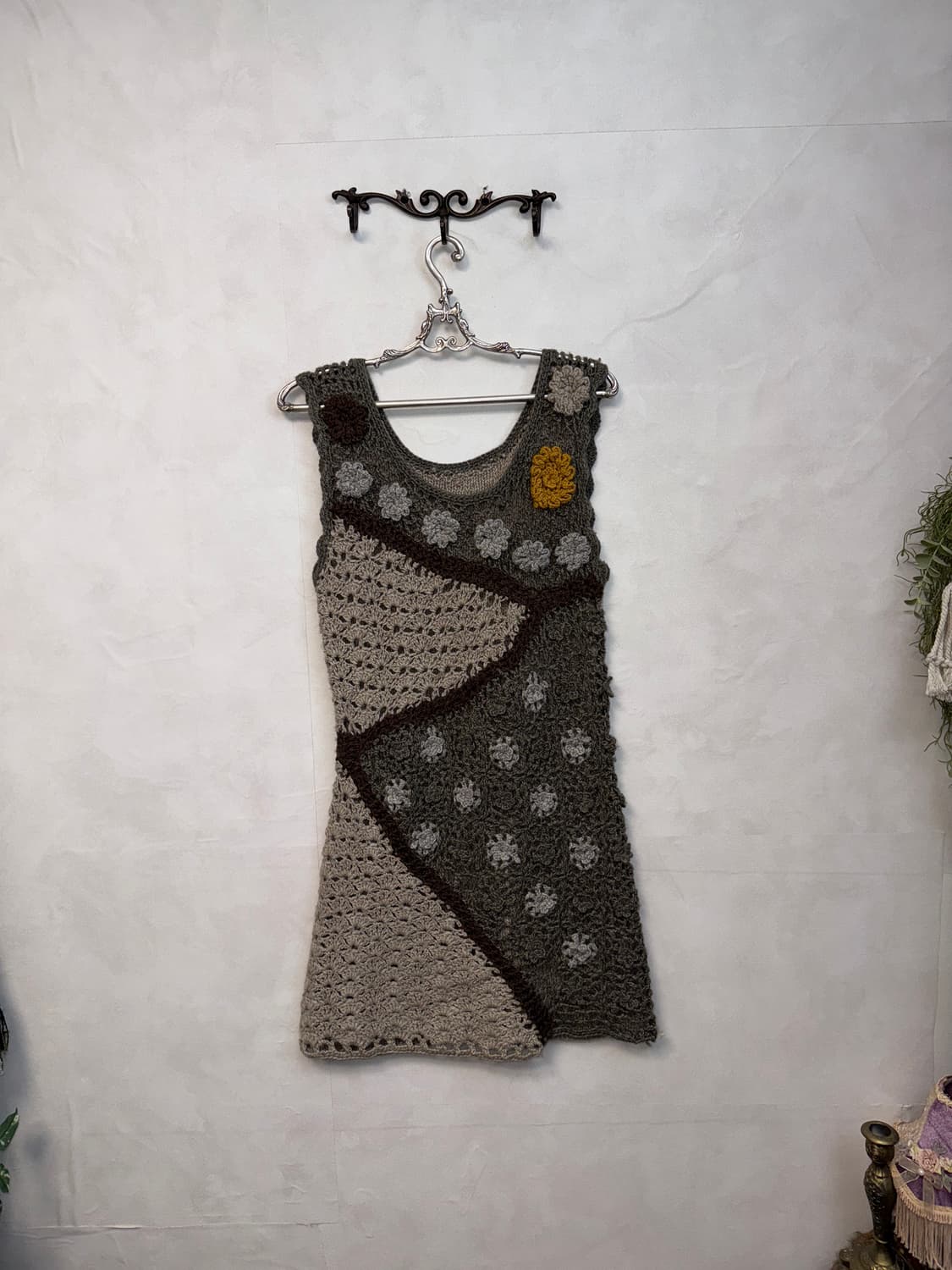 Aah beige bohemian flower crochet ops 상품이미지3
