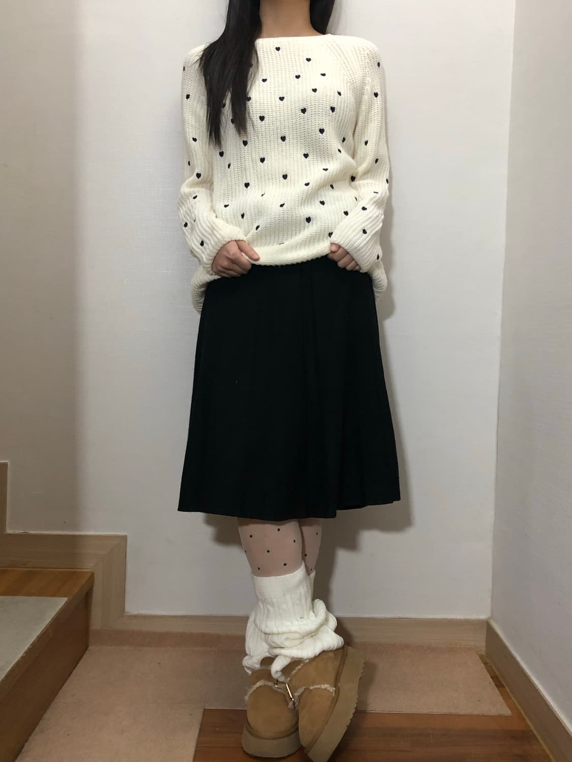 빈티지 블랙 플리츠 미디 스커트 상품이미지2