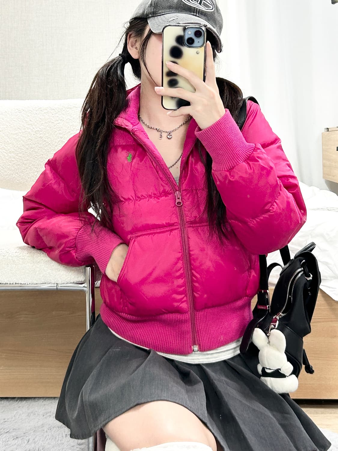 폴로 연두포니 핑크 숏패딩 상품이미지1