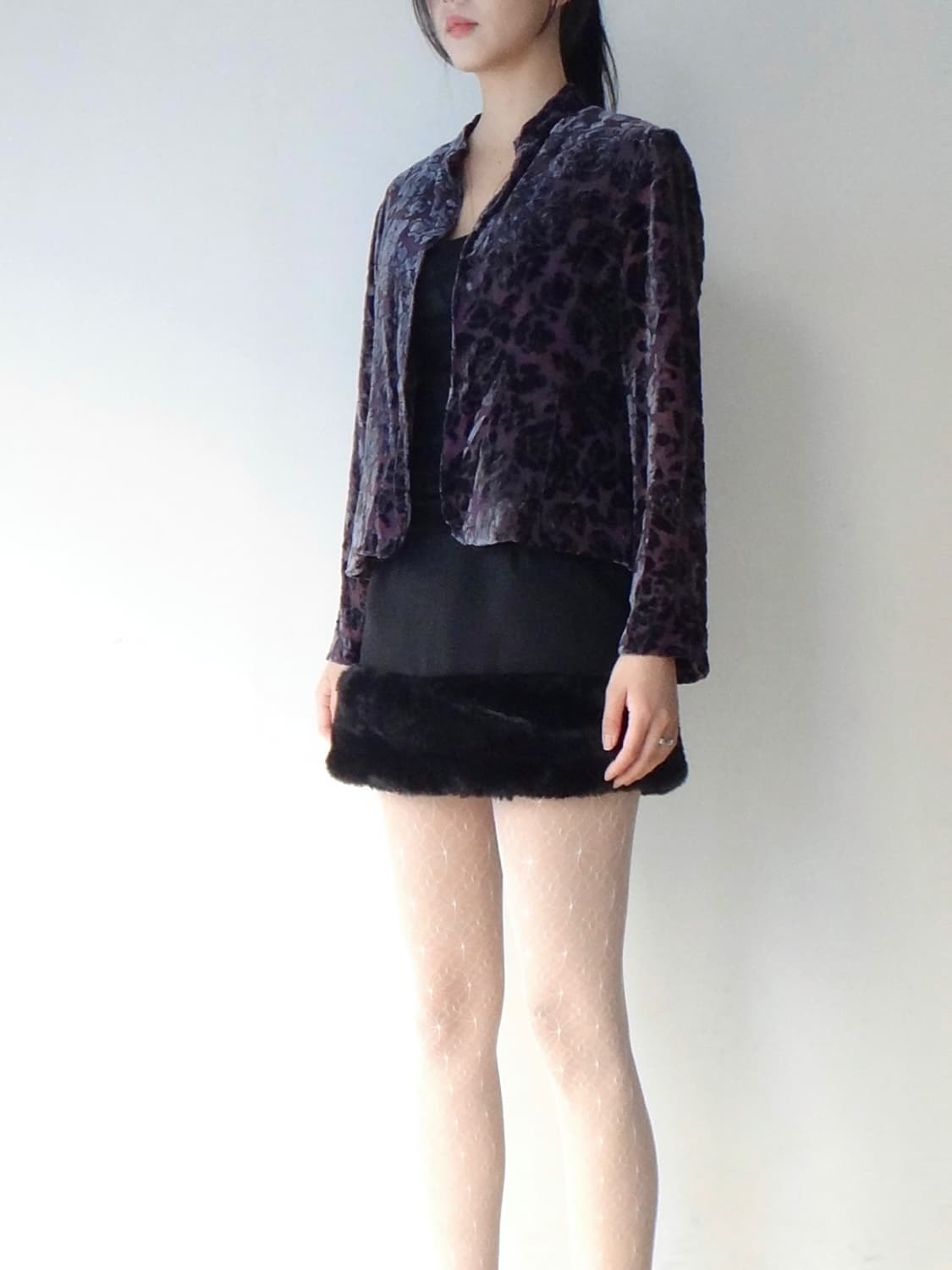 Flower velvet open cardigan / purple 상품이미지6