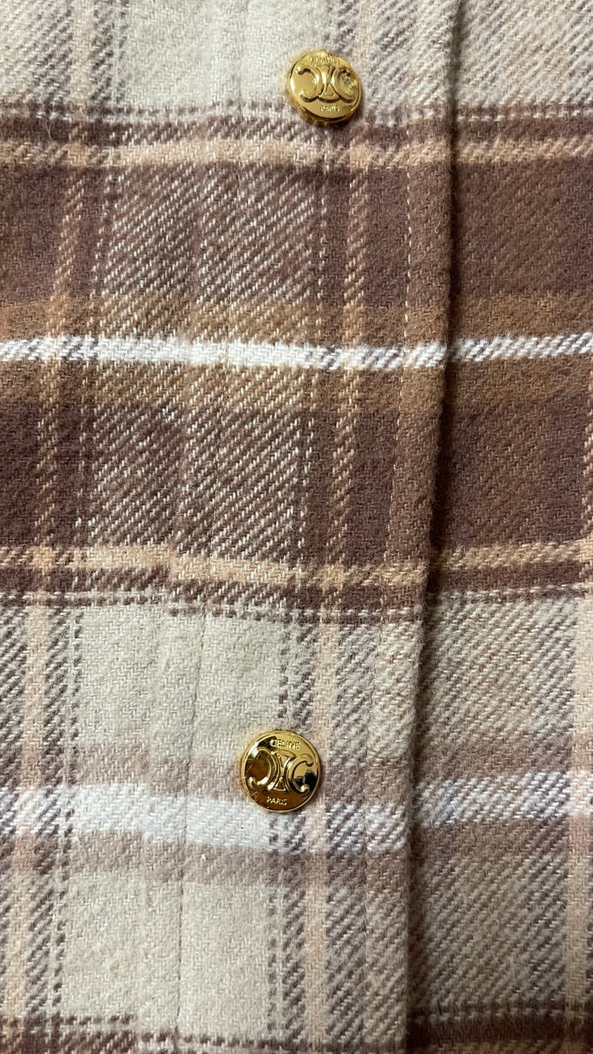 셀린느 Celine 캐시미어 100% 브라운 체크 크롭셔츠 M. 실착1회 상품이미지7