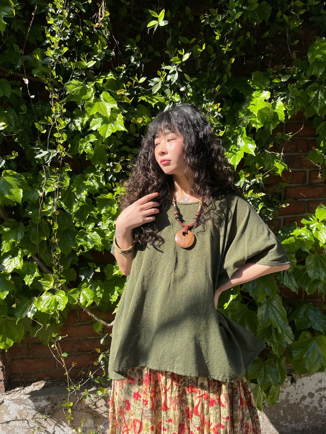 빈티지 히피 그린 카키 반팔 상품이미지2