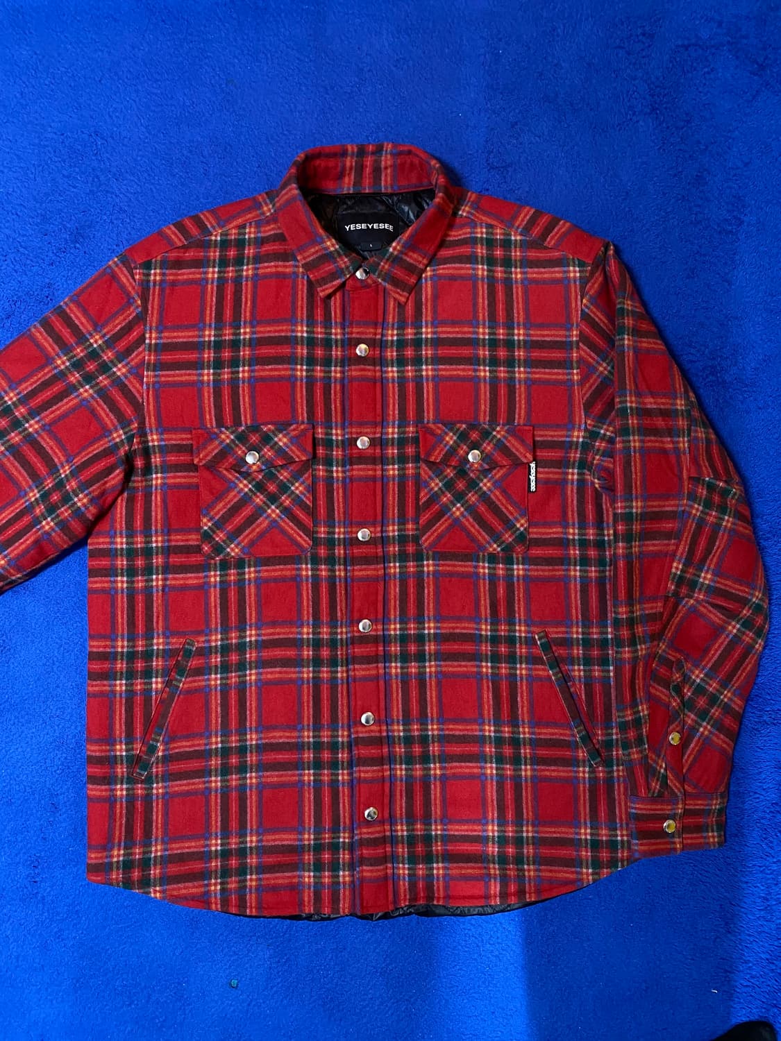 YESEYESEE 예스아이씨 퀼팅 울 레드 체크 셔츠 자켓 L 상품이미지2