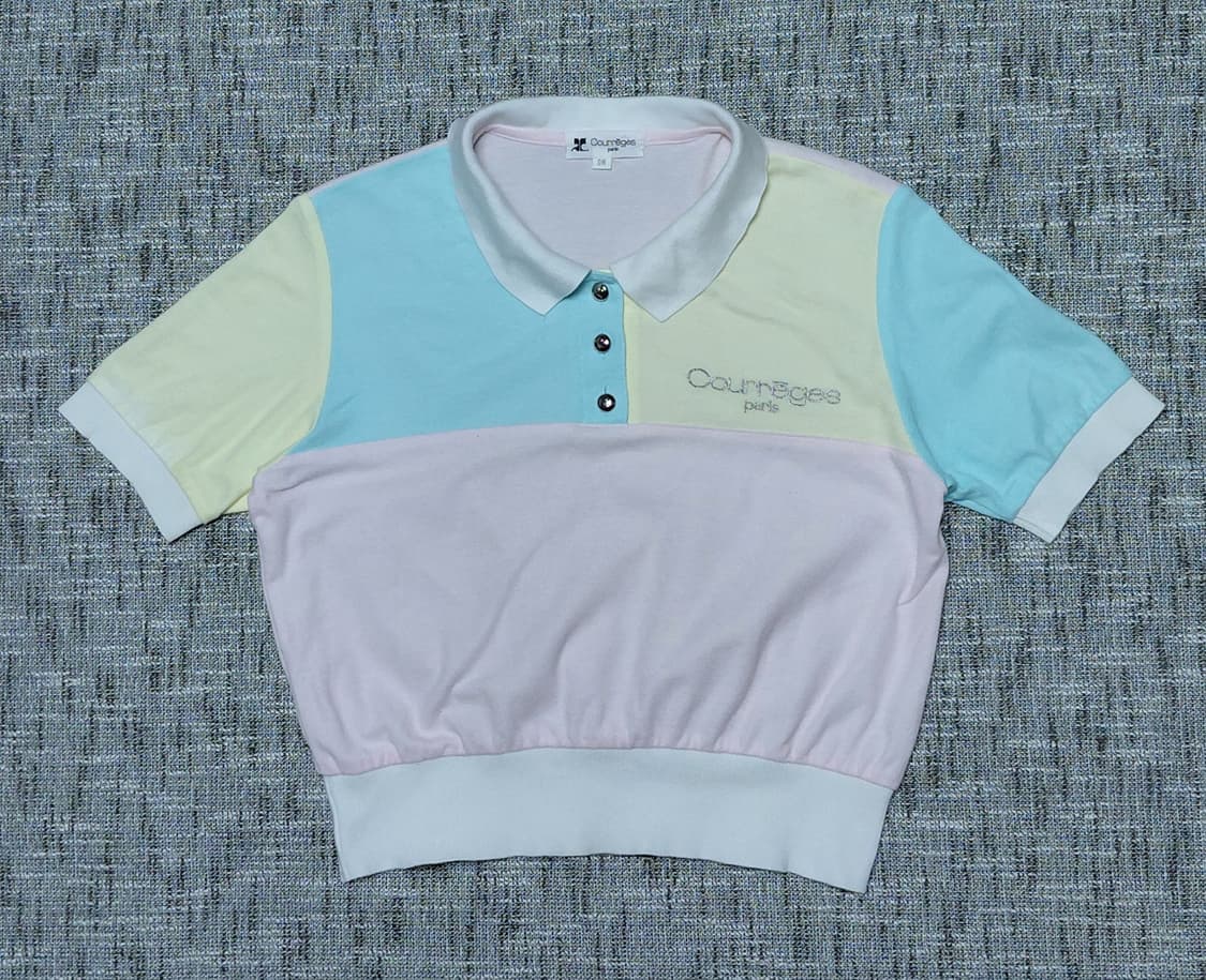 [S] Courreges 꾸레쥬 파스텔 배색 크롭 반팔 폴로 셔츠 상품이미지2