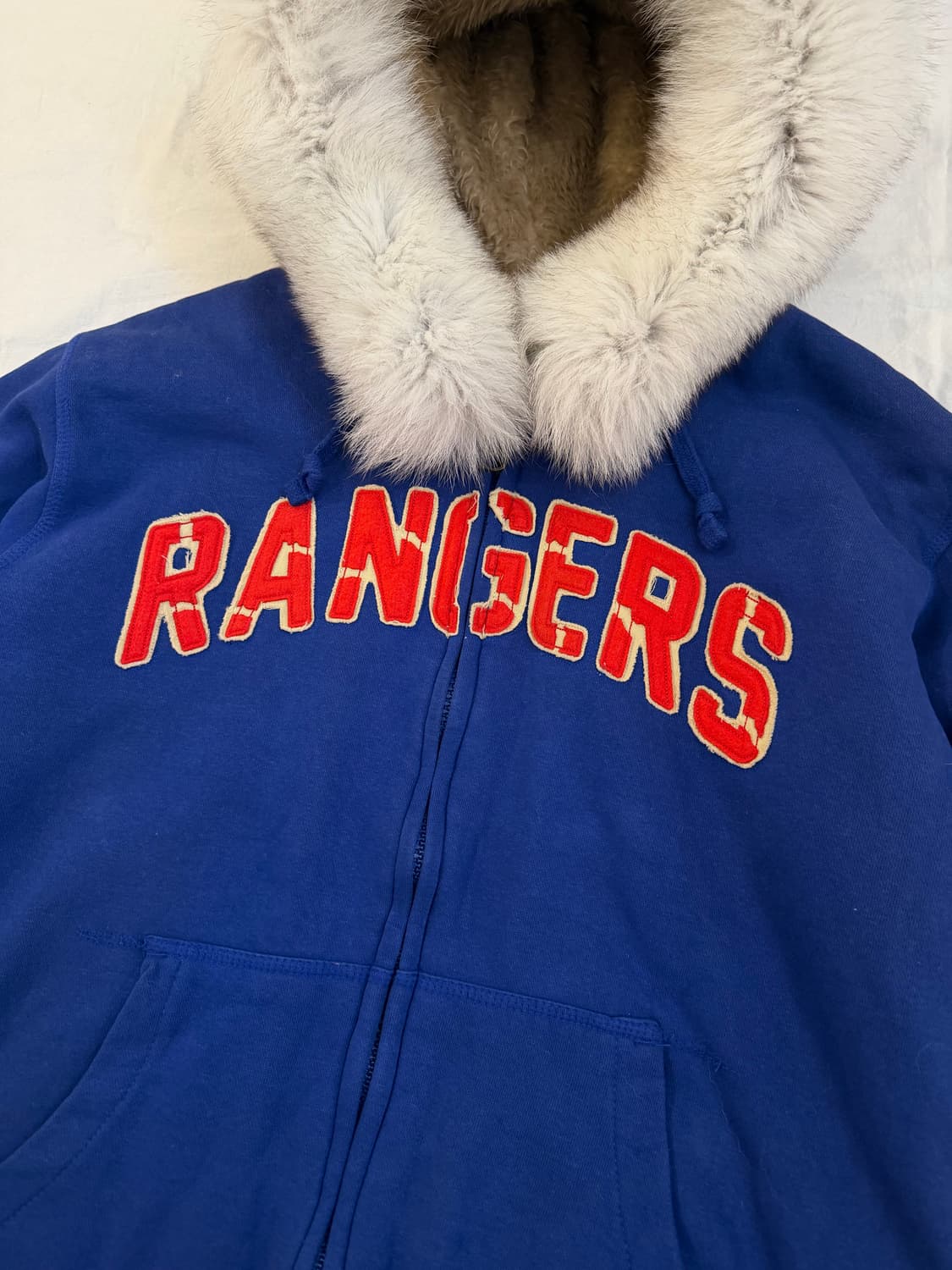 90s NHL 뉴욕 레인저스 여우털 울프죠 퍼 후드집업 블루 상품이미지3