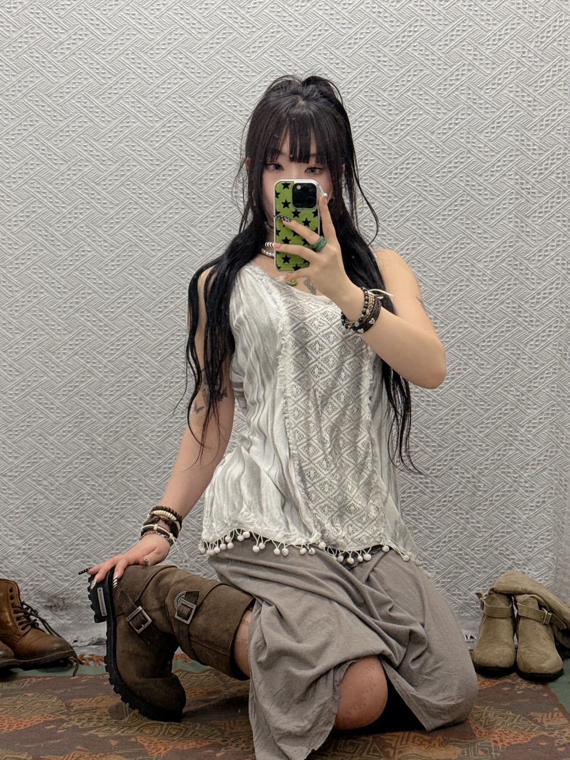 빈티지 페어리 레이스 란제리코어 구슬 나시 슬리브리스 K0003 상품이미지2