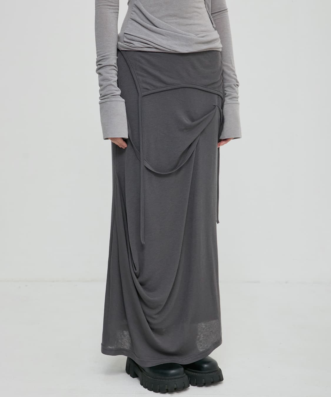 플레어업 Asymmetrical Draped Long Skirt 롱스커트 상품이미지1