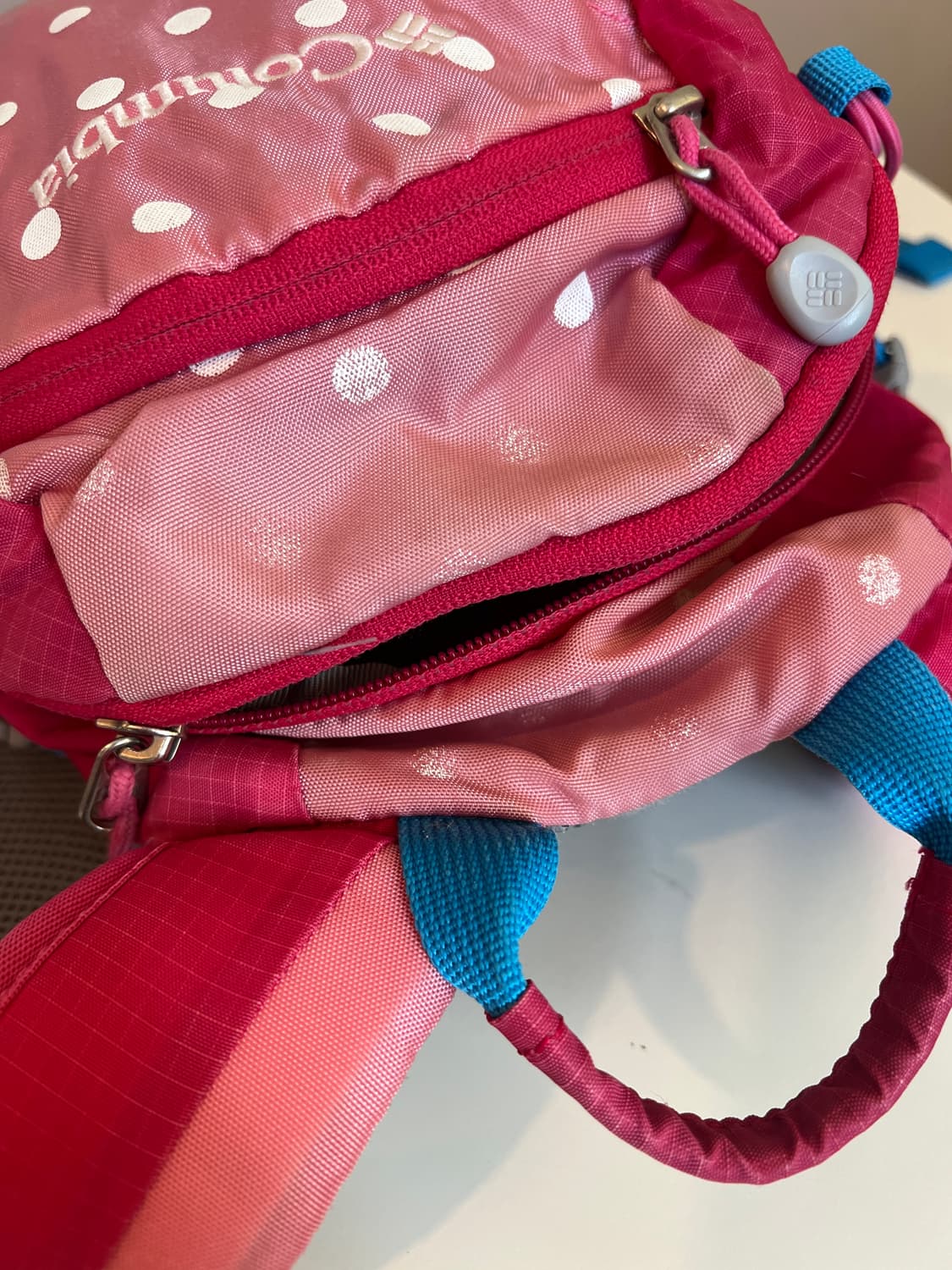 콜롬비아 빈티지 땡땡이 핑크 블루 백팩 상품이미지3