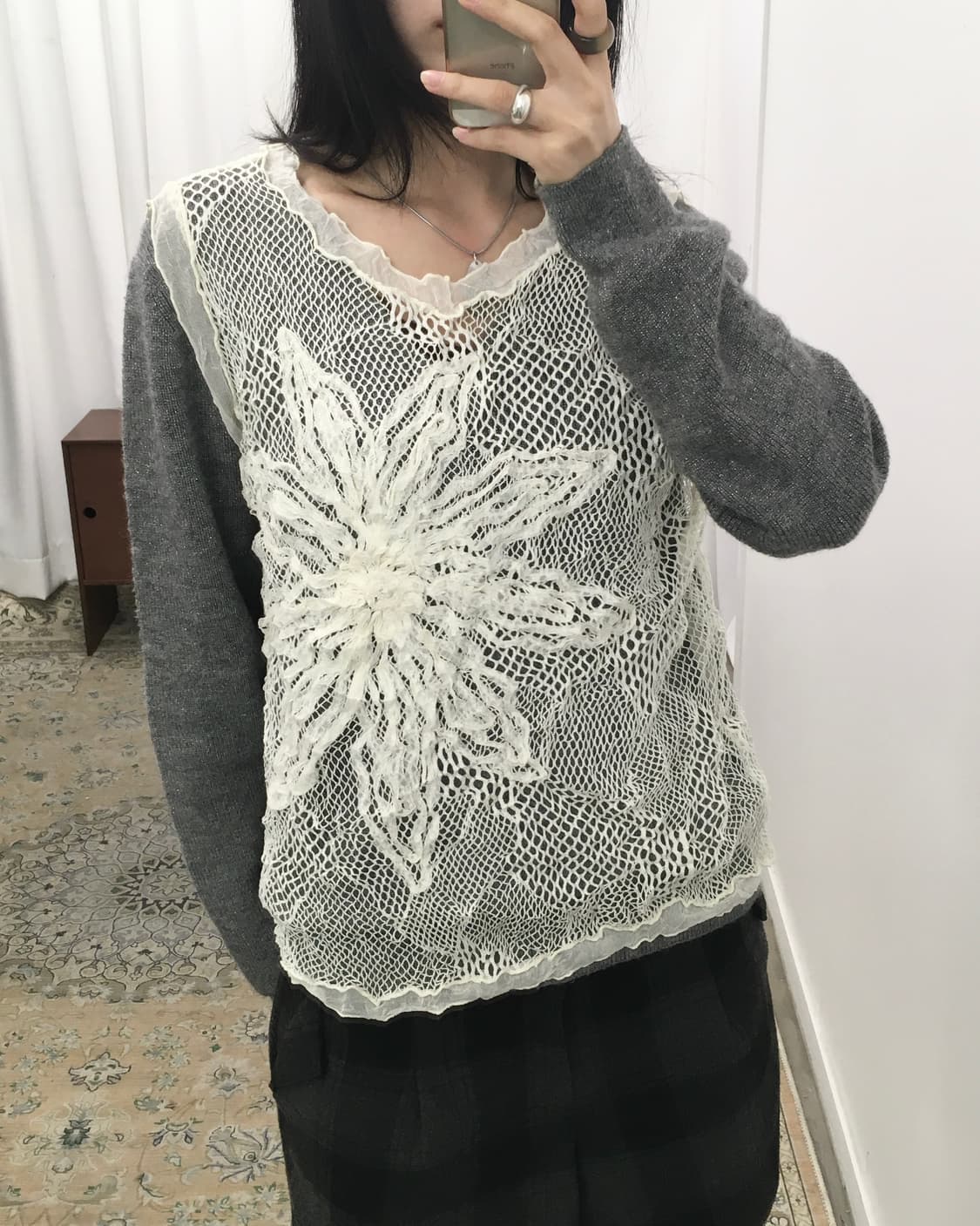 화이트 크로쉐 슬리브리스 상품이미지2