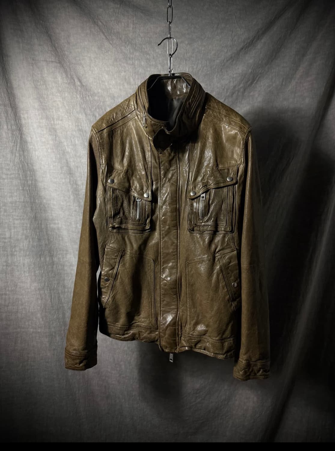 램스킨 하이넥 집업 레더 자켓 상품이미지1