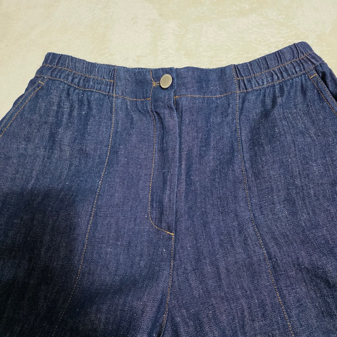 (F)여성 우드우드 린넨 혼방 빅포켓 와이드 8부 데님 팬츠 상품이미지2