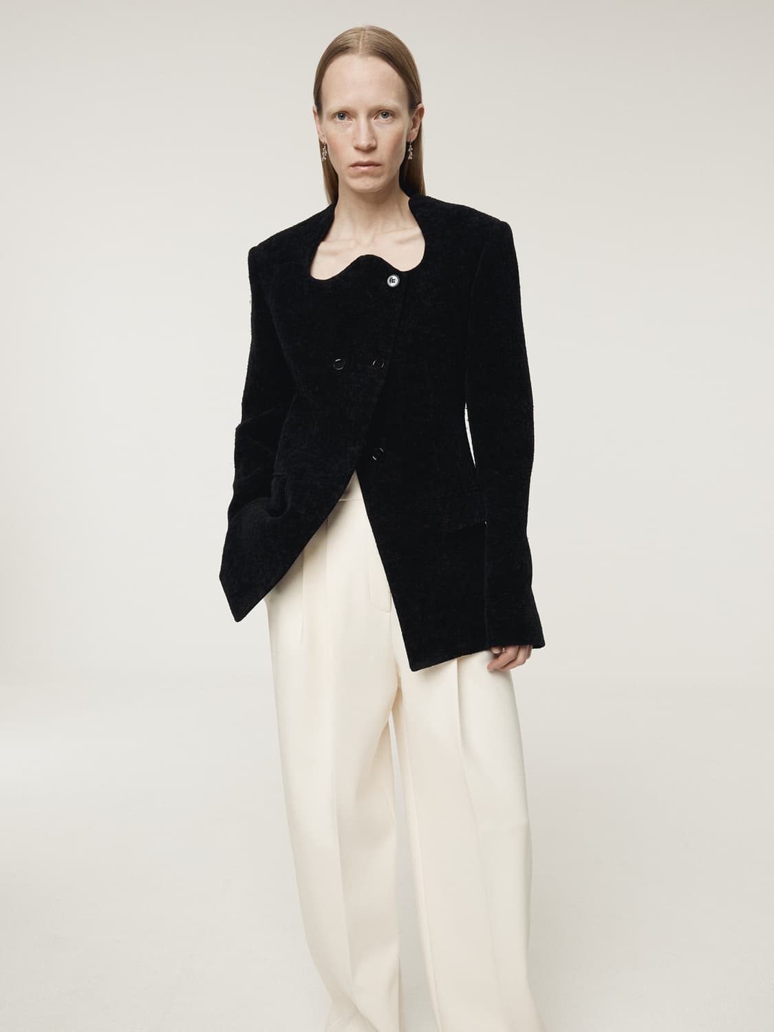 렉토 RECTO RC 시그니처 커브드넥 롱 자켓 블랙 상품이미지3