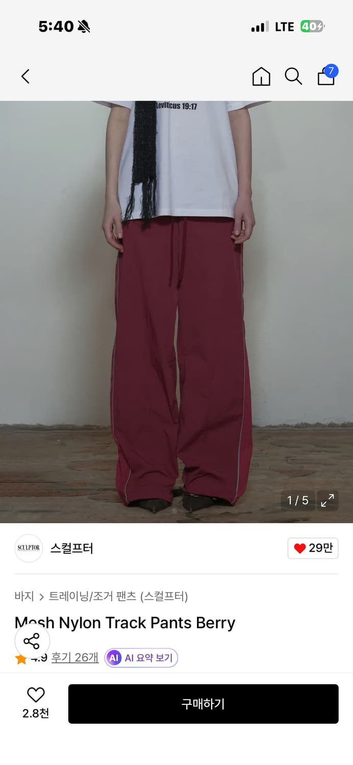 Mesh Nylon Track Pants Berry 상품이미지1