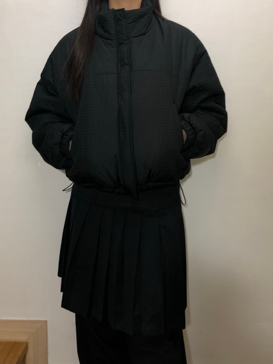 빈티지 블랙 체크 숏 패딩 상품이미지5