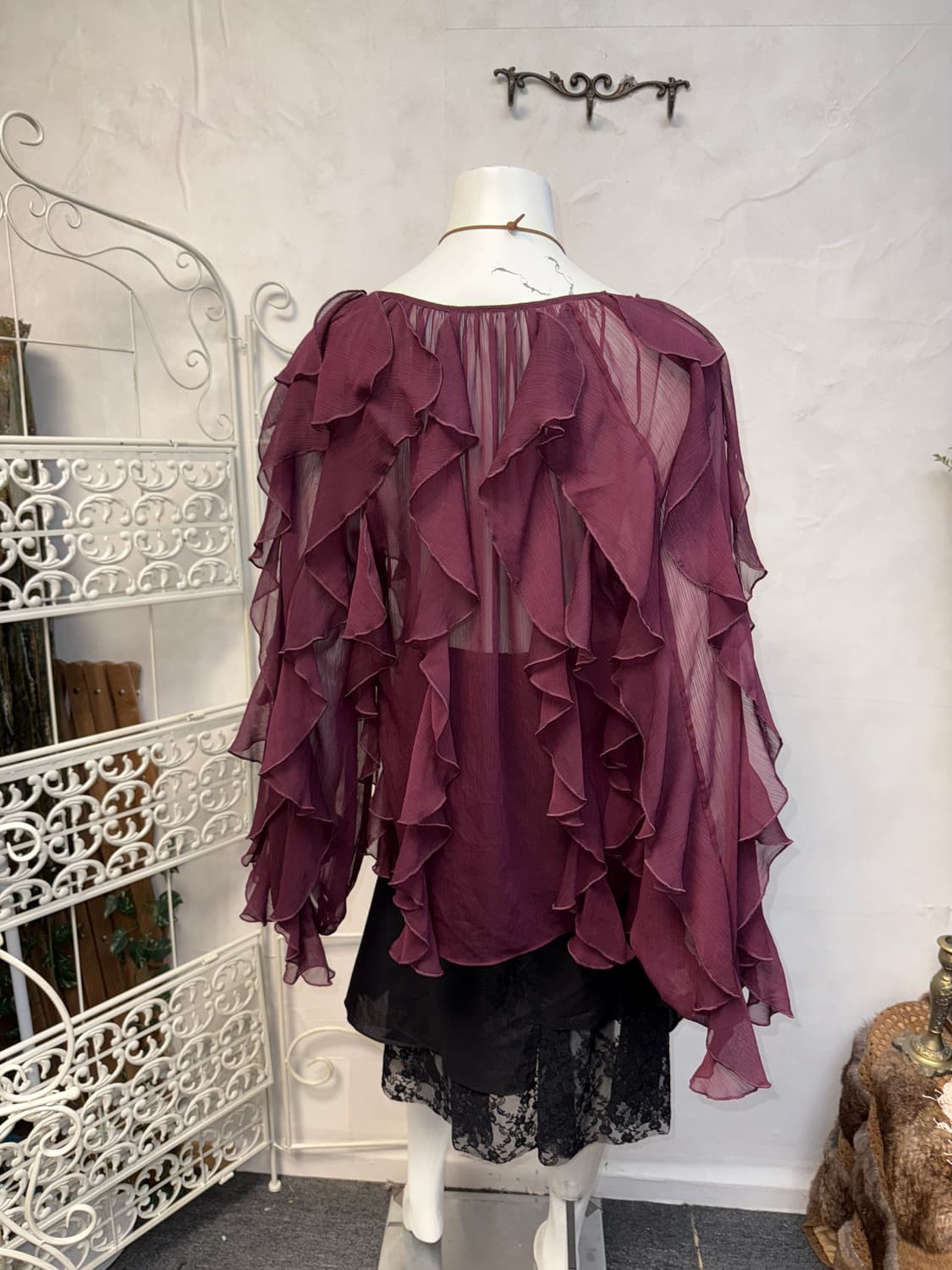 Burgundy fairy ruffle chiffon blouse 상품이미지2