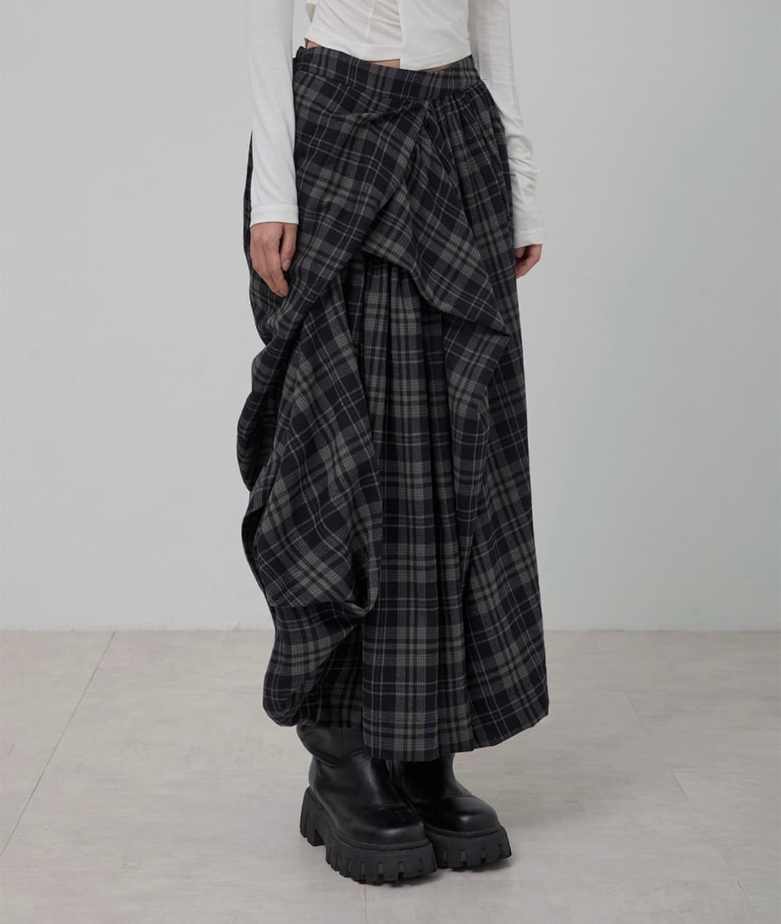 Asymmetrical Draped Layered Long Skirt 상품이미지1