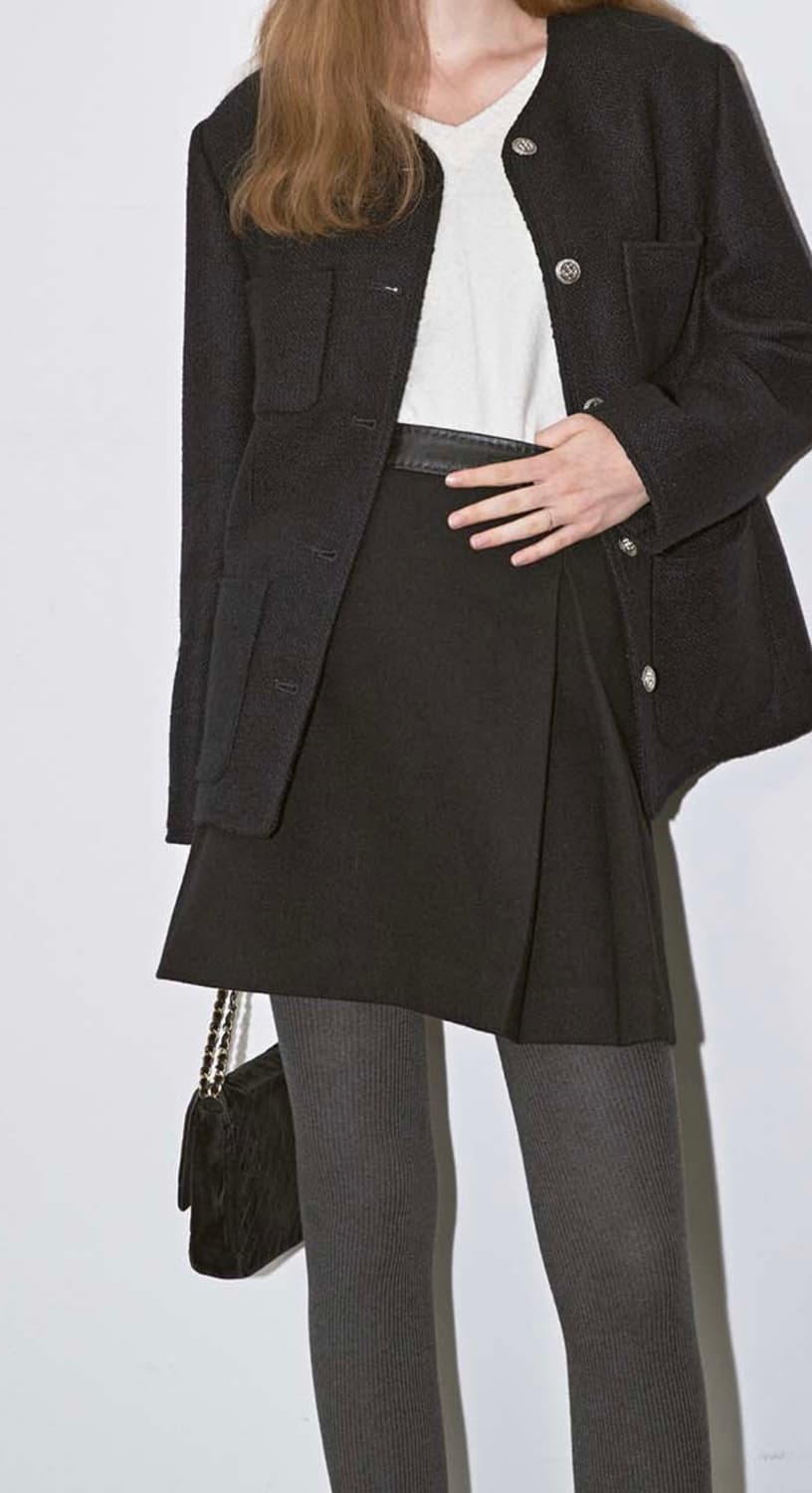 [새상품,품절상품] 던스트 DUNST 레더 포인트 울 스커트 상품이미지3