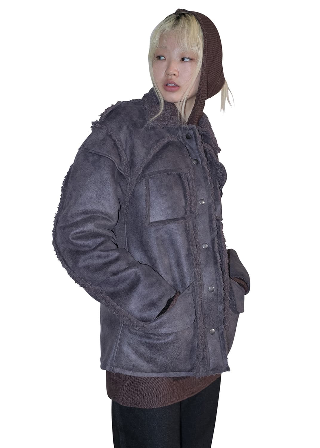 F/ PERVERZE 퍼버즈 컷라인 무스탕 자켓 상품이미지2