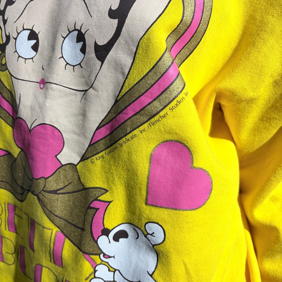 90s betty boop 베티붑 노랑 오버핏 후드티 상품이미지3