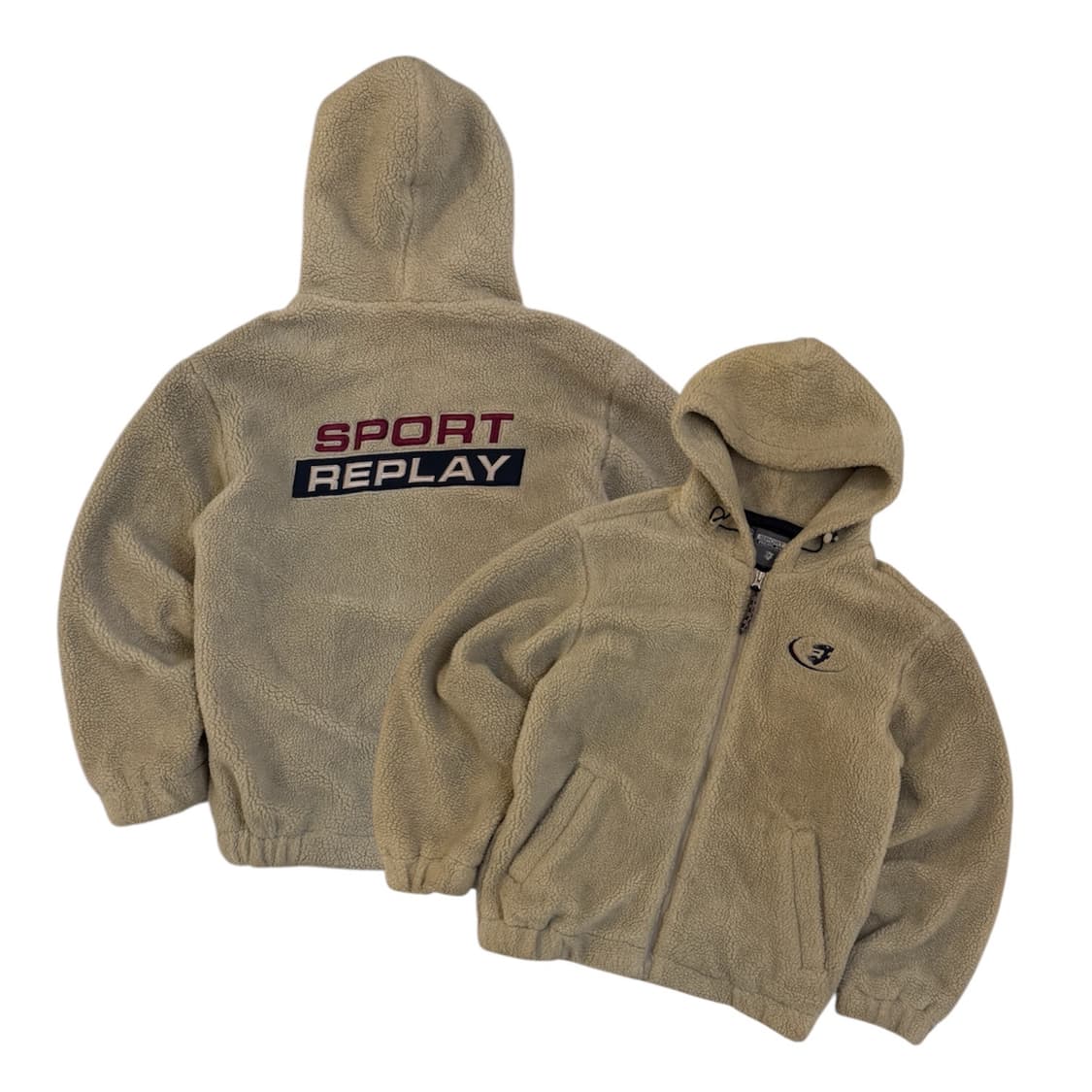 90s 스포츠 리플레이 올드스쿨 후리스 후드집업 베이지 상품이미지1